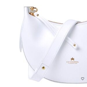 Cuoieria‎ Fiorentina White Hobo Shoulder Bag Italian Leather Crescent Gold